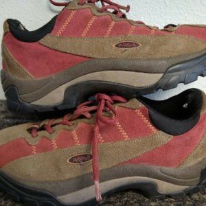 Women's 9.5 Asolo Brown and Red Lace Up Suede Leather Hiking Trail Shoes